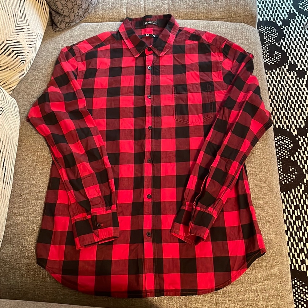 Carbon Classic fit Red and black lumberjack button down collar shirt